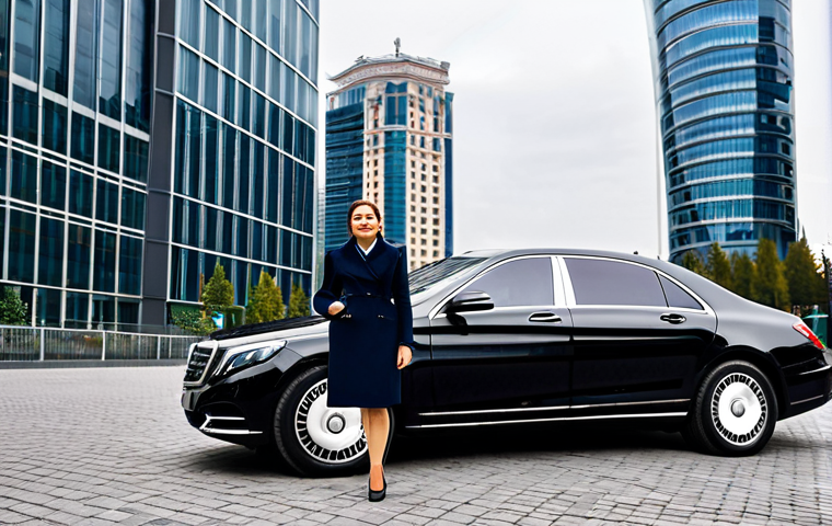Mercedes-Maybach - Moscow Business Meeting**
"A professional businesswoman, dressed in a stylish and modest business suit, exiting a sleek, black Mercedes-Maybach in front of the Moscow City skyscrapers, fully clothed, appropriate attire, safe for work, perfect anatomy, correct proportions, natural pose, professional photography, high quality, daytime, overcast sky, modern architecture. Focus on the car's elegant design and the businesswoman's confident demeanor. Family-friendly."
**