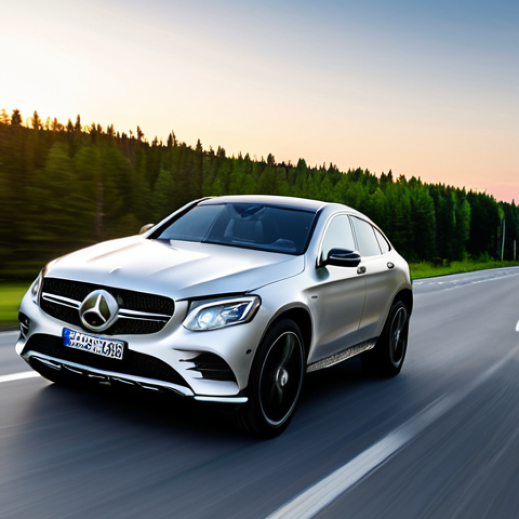 Dynamic Elegance**

"Mercedes-Benz GLC Coupe, driving on a scenic Russian highway during sunset, sleek silhouette, LED headlights, chrome accents, motion blur suggesting speed, perfect anatomy, correct proportions, natural pose, professional automotive photography, safe for work, appropriate content, fully clothed, professional."

**