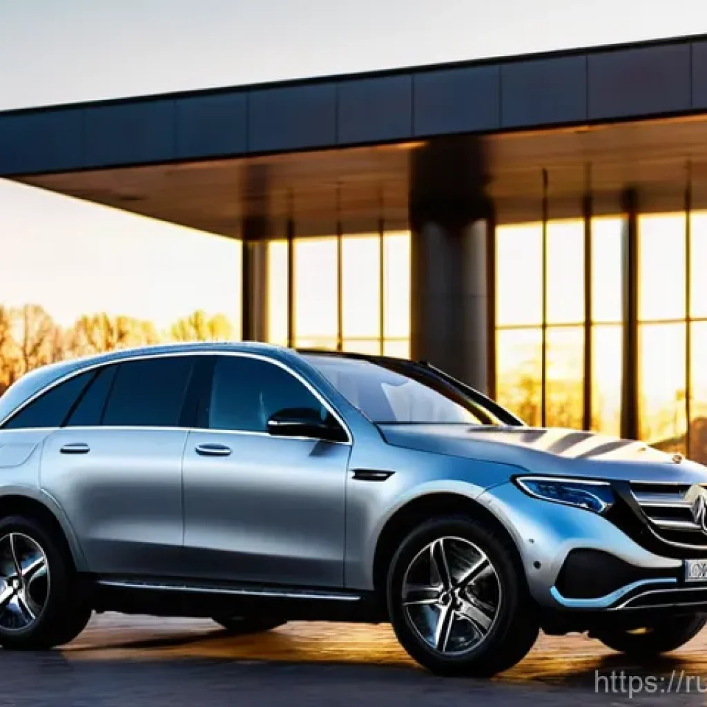 벤츠 EQC의 유지보수 비용 - **Prompt:** A sleek, dark grey Mercedes-Benz EQC is parked at a modern public fast-charging station ...