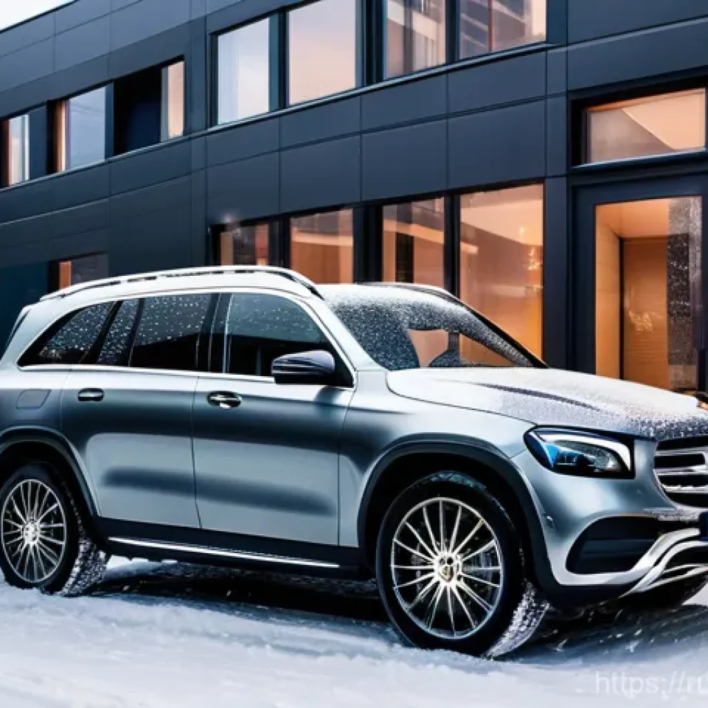 벤츠 EQB와 쉐보레 볼트 EUV 비교 - **Prompt:** A luxurious Mercedes-Benz EQB, rendered in a sophisticated dark metallic gray, is parked...