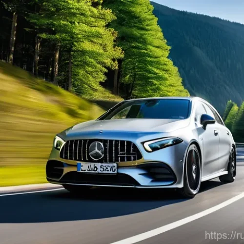 Home 21 벤츠 AMG A35의 스포츠 성능 - **Dynamic Thrill on a Winding Road:**
"A silver Mercedes-Benz AMG A35 is captured in a dynamic, ...