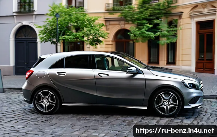벤츠 A클래스의 도심 주행 효율성 - **Prompt:** A sleek, modern Mercedes-Benz A-Class hatchback, painted in a deep metallic grey, gracef...